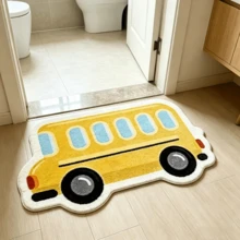 1pc Cartoon Yellow School Bus Shaped Doormat, Decorative Rug, Bedroom Decor, Floor Mat, Carpet, Home Decor, Living Room Rug, Small Living Room Rug, Bedroom Rug, Living Room Home Decor, Outdoor Rug, Washable Rug - Multicolor - View 2