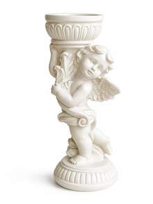 European Retro Cream White, Winged Cherub Pillar Shape, Carved Roman Base & Scroll Wing Detail, Pillar Candle Stand For Table Decor, Wedding Centerpiece, Valentine & Christmas Gift - Angel - View 12