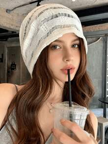 1件女款蕾絲薄款針織帽，春夏百搭修臉套頭帽，透氣薄款夏季純色寬鬆休閒無帽簷帽，柔軟親膚化療帽，適合日常穿搭（鏤空頂部設計） - 蕾絲 - 查看 1