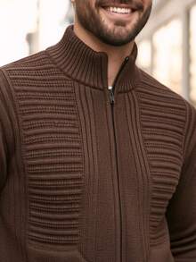 Suéter Masculino Blusa De Frio Casaco Com Bolso e Zíper Lã Tricot - Marrom - Visão 6
