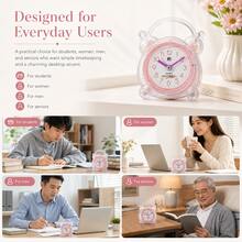 1pc Cute Pink Analog Alarm Clock, Silent Sweep No Ticking, Snooze Function, Rear Night Light Button, ABS Shell, 1 AA Battery Powered Not Included, Desktop Clock For Bedroom Bedside Office Dorm Kitchen, Birthday Christmas Gift - Multicolor - View 13