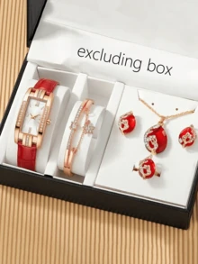 6pcs/Set Quartz Small Watch, Square Roman Numeral Dial, Vintage Dress Watch - White - View 1
