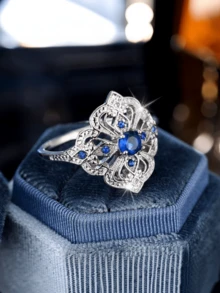 1 pieza Anillo elegante y de moda con incrustación de circonita cúbica azul, anillo de compromiso/boda para hombres/mujeres, anillo de promesa, regalo del Día de San Valentín, aniversario, anillo de joyería para ella - anillo - Ver 11