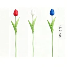 6/9/12件組紅、白、藍色人造鬱金香花束附花莖與花瓶裝飾，適用客廳、餐廳、廚房、臥室、陽台、窗台與桌面裝飾，節日派對、畢業禮物，裝飾風格，色塊混色PU鬱金香花莖，極簡Ins風桌面花藝，週年活動、櫥窗展示、靜物攝影人造花材質，逼真鬱金香 - 彩色 - 查看 2