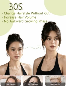 Curtain Bangs Invisi-Light Human Hair Face-Framing Lace Side Bangs Natural Straight Hair Fringe No Clip-In Hair Extensions Forehead Coverage Brown/Blonde Suitable For Daily Wear, Party Quick Hairstyle Change Seamless Breathable - Multicolor - View 9