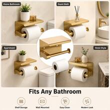 Giá treo giấy vệ sinh bằng thép không gỉ 304, giá treo giấy vệ sinh kép & giá đựng khăn giấy, màu vàng mờ, phòng tắm khách sạn, hộp đựng giấy vệ sinh 2 trong 1 - C-vàng - Xem 4