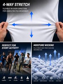 Men's Tight Fit High Elasticity Muscle Short Sleeve T-Shirt - Tight Fit Short Sleeve Top, Machine Washable Solid Color Sports Fitness & Casual Wear, Suitable For Summer | Fashion Design | Lightweight Polyester Elastic Fabric - White - View 6