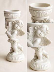European Retro Cream White, Winged Cherub Pillar Shape, Carved Roman Base & Scroll Wing Detail, Pillar Candle Stand For Table Decor, Wedding Centerpiece, Valentine & Christmas Gift - Angel - View 8