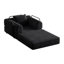 [Patented Design] 2-In-1 Chenille Sofa Bed With Storage Compartment In Armrest, Three Metal Frames And Multiple Configuration Options. - 黑色 - 查看 4