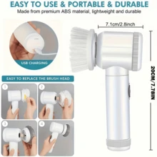 1PC Electric Rotating Brush, Portable Electric Cleaning Brush, USB Charging, Household Items, Suitable For Bathroom/Sink/Window - Kitchen Essentials - White - View 8