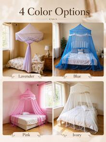 1pc Princess Royal Bed Canopy Mosquito Net, Solid Color, Lace Trim Round Dome Hanging Style, Lightweight Polyester Mesh, Mosquito Protection & Decorative Privacy, Fits Full Queen & Dorm Beds, Back To School College Dorm Bedroom Essential - B - View 4