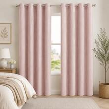 NOSBEI 2pcs Pink Linen Texture Blackout Curtains, Grommet Top Design, Light Blocking & Thermal Insulating, Suitable For Bedroom, Living Room, Office - Pink - View 11