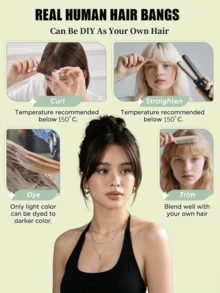 Curtain Bangs Invisi-Light Human Hair Face-Framing Lace Side Bangs Natural Straight Hair Fringe No Clip-In Hair Extensions Forehead Coverage Brown/Blonde Suitable For Daily Wear, Party Quick Hairstyle Change Seamless Breathable - Multicolor - View 7