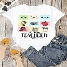 Teacher Appreciation Graphic T-Shirt 100% Cotton Oversized Soft Breathable Casual Crewneck Short Sleeve Top Heartfelt Thank You Teacher Best Teacher Educators Teachers School Staff Gift Givers Vintage Cute Aesthetic Teacher's Day Educator Gift - 白色 - 查看 18