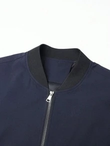1pc Men's Pilot Jacket Zipper Decor Baseball Collar Casual Outerwear Spring/Autumn Versatile Workwear Jacket - Navy Blue - View 7