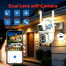 Kamera Keamanan Rumah Luar Ruangan Lensa Ganda WiFi 5G, Kamera IP PTZ, Perekam Video Nirkabel, Gambar Video Definisi Tinggi, Penglihatan Malam Berwarna, Deteksi Gerakan AI, Komunikasi Dua Arah, Cocok Untuk Manajemen Hotel/Properti, Pemantauan Halaman USB - MultiWarna - View 2