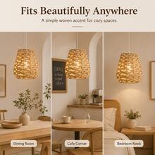 Faux Rattan Woven Lampshade Rattan Decorative Pendant Light Fixture Restaurant Vintage Homestay Japanese Style Personalized Lighting Decor Pendant Lamp - A - View 6
