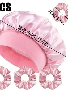 5pcs/Set Faux Silk Wide Brim Sleep Cap, Bohemian Cute Casual Polyester (Polyester) Solid Color Hair Care Hair Accessory For Home, Gift, Daily Use, All Seasons - 5-piece Hair Care Set - View 3