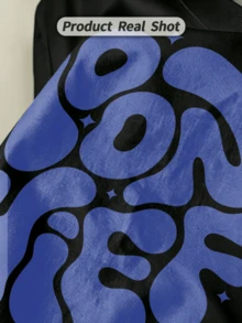 Men's Summer Casual Soft Round Neck Short Sleeve-Shirt,Blue Bubble Moon Theme Letter Print Graphic Is Suitable Daily Wear. - Black - View 2
