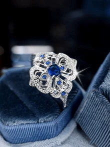 1 pieza Anillo elegante y de moda con incrustación de circonita cúbica azul, anillo de compromiso/boda para hombres/mujeres, anillo de promesa, regalo del Día de San Valentín, aniversario, anillo de joyería para ella - anillo - Ver 3