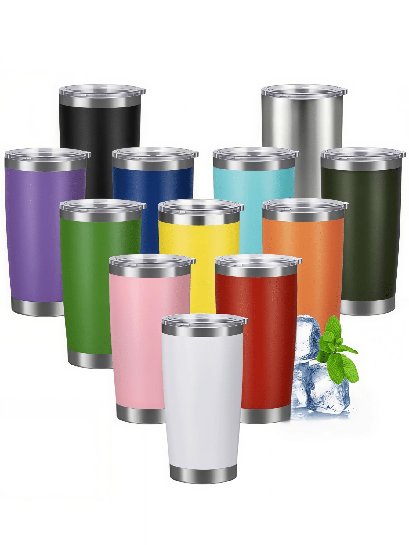 6PCS-20oz Tumbler With Lid Stainless Steel Double Wall Vacuum Insulated Tumblers Powder Coated Cups Travel Mug Keep Drinks Cold And Hot