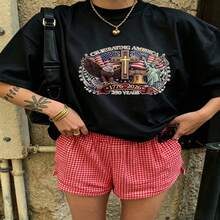 Heartfelt Daily Casual Graphic T-Shirt 100% Cotton Oversized Soft Breathable Casual Crewneck Short Sleeve Top Vintage Red Checkered Shorts Street Style Aesthetic Daily Fashion Lovers Casual Wearers Daily Outfit Enthusiasts Gift Givers - 黑色 - 查看 18