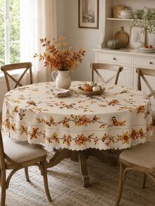 1pc Autumn Bird & Maple Leaf Branch Print Tablecloth, Cream White Vintage Pastoral Style Wavy Edge Dining Tablecloth, Suitable For Kitchen, Dining Room, Family Gathering, Autumn Lunch, Tablecloth For Dining Room, Kitchen Essentials - Multicolor - View 10