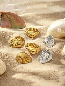 3PCS/5PCS Stainless Steel Seashell Charm Pendants, Gold Silver Shell Beads For Beach Jewelry Making - Shell - View 1