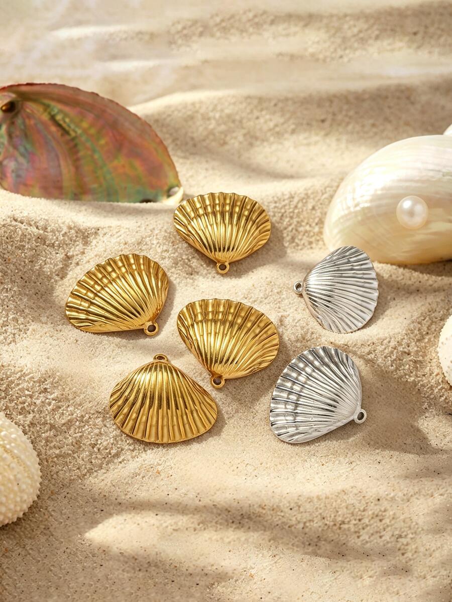 3PCS/5PCS Stainless Steel Seashell Charm Pendants, Gold Silver Shell Beads For Beach Jewelry Making - Shell - View 1