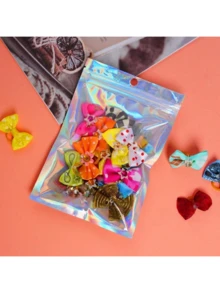 50/100个全息可重复密封包装袋，可爱彩色塑料防臭拉链铝箔袋，全息袋，食品储存袋，珠宝袋，适用于小型企业 - 全息 - 查看 4