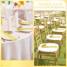24/48 pezzi (6/12 set) Ventagli pieghevoli a mano per matrimoni in carta gialla con biglietti di ringraziamento, fiocchi e sacchetti regalo, adatti come regali di matrimonio, decorazioni per addii al nubilato, bomboniere per compleanni, anniversari e feste - giallo - Visualizzare 7