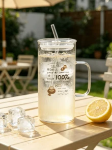 1/2件裝 極簡耐熱透明玻璃杯附吸管與PP材質杯蓋 900ml INS風字母大容量玻璃杯，適合冰拿鐵咖啡、隨行飲品、果汁與思摩奇，女性理想禮物，適用辦公室、水杯、夏季清爽飲品，生日、節日、情人節與復活節 - 彩色 - 查看 9