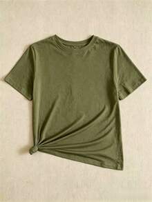 T-Shirt With Sculpture Graphic And Off-The-Shoulder Lettering, Graphic Blouses For Women, Summer Blouses For Women - 軍綠色 - 查看 2