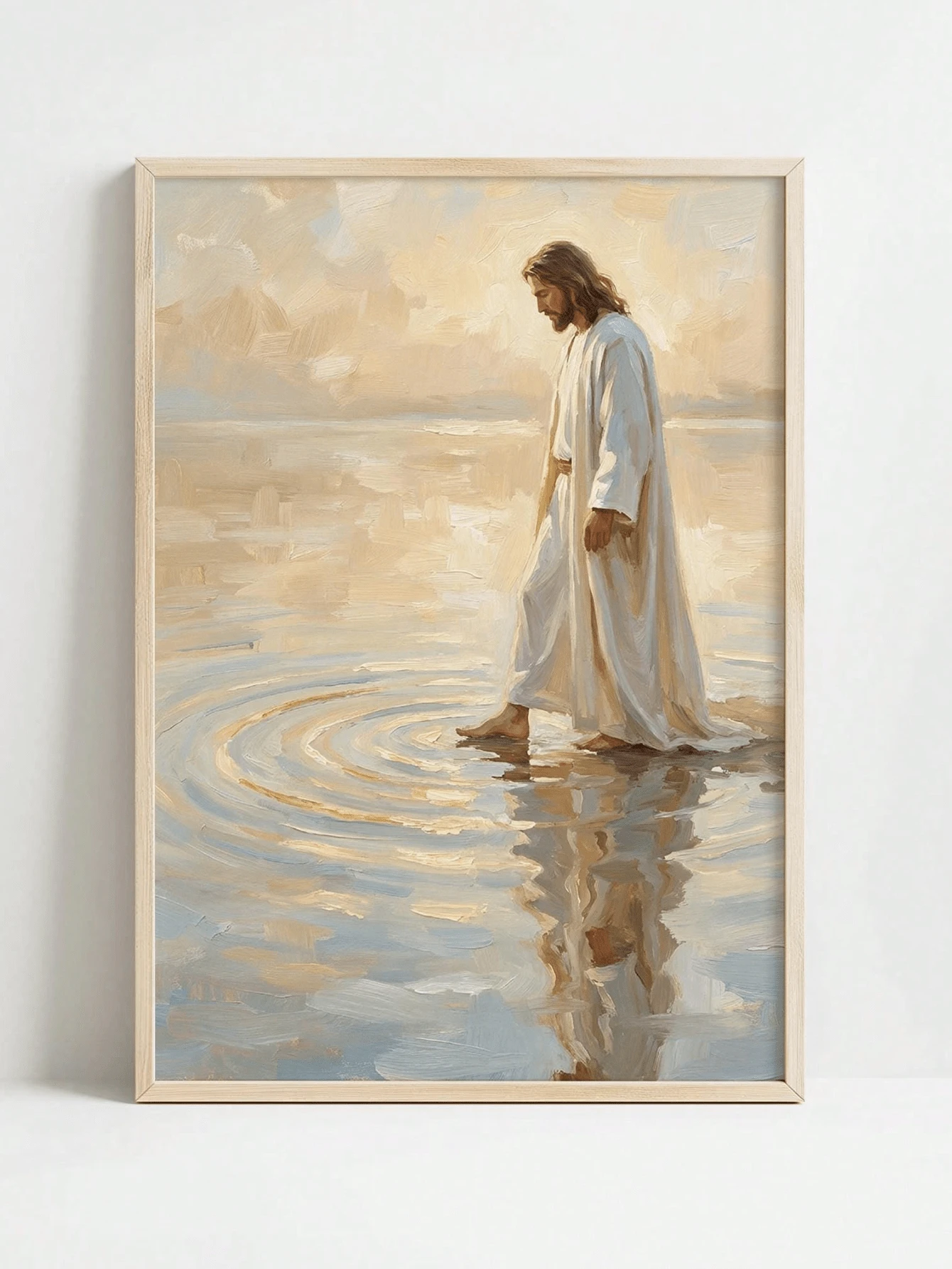 1pc Canvas Wall Art, Framed Wall Decor, Jesus Walking On Water Poster Print, Christian Wall Decor, Religious Decor, Faith Art, Christian Spiritual Print, Religious Poster, Home Decor, Wedding Decor, Holiday Gift, Room Decor, Dorm Decor, Bedroom Decor, Bathroom Decor, Kitchen Decor, Dining Room Decor, Living Room Decor, Apartment Poster, Office Decor - Jesus Art - View 1