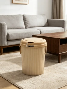1pc Press-Type Lidded Trash Cans, Thickened Plastic Bins Available In Multiple Sizes, Odor-Proof Portable Garbage Pails For Kitchens, Living Rooms And Bathrooms. - Multicolor - View 3