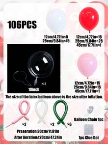 106pcs Latex Balloon Arch Garland Set, Red White Pink Latex Balloons, Suitable For Birthday Party, Baby Shower, Cherry Theme Party Decoration - Multicolor - View 6