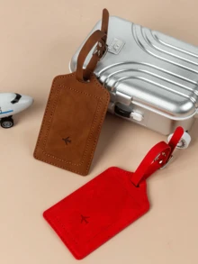 Vintage Minimalist PU Leather Rectangular Luggage Tag With Buckle Strap And Hidden ID Card Slot For Suitcase, Holiday Travel And Summer Vacation Trip - Multicolor - View 5
