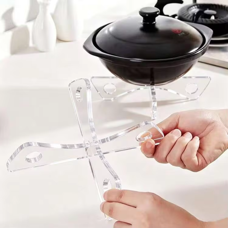 1pc Acrylic Pot Trivet Stand, Embedded Steamer Tray Tripod, Tabletop Tripod, Kitchen Storage Rack, Dining Table Kitchen Storage Rack - View 3
