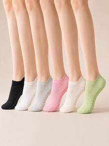 3/6 Pairs Pilates & Yoga Grip Socks For Women Men, Breathable Anti-Skid Workout Socks For Barre, Hospital Floors & Barefoot Training Random Colors - Multicolor - View 2