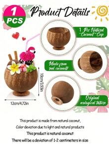 Set Gelas Tempurung Kelapa yang Dipoles, Cocok untuk Pesta Bertema Hawaii - Gelas Tempurung Kelapa yang Dapat Digunakan Kembali, Cocok untuk Makanan Penutup dan Es Krim, Sempurna untuk Dekorasi Pernikahan, Pesta Wisuda, dan Pesta Kolam Renang Musim Panas - Beraneka warna - View 2
