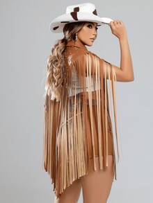 Laiza Fringe And Studded Cape - Camel - Ver 2