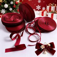 3/8 Inch X 5 Wine Red Flocked Ribbon, 10mm/15mm/20mm/25mm Perfect For Gift Wrapping, Christmas And Wedding Decorations, DIY Bows, Hair Accessories, Sewing Crafts And Party Decorations - Multicolor - View 1