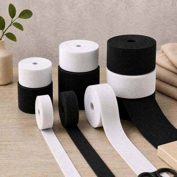 Elastic Band For Sewing, High Stretch Elastic With 2.5X Expansion, 3/5 ", 3/4 ", 6/5 " And 1 1/2" Wide, 5.5 Yards Per Roll, Black & White, Suitable For DIY Crafts, Hair Band And Clothing Repairs
