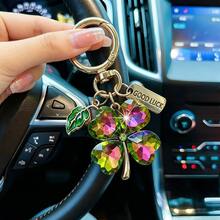 EBUDAE 1pc Lucky Clover Keychain, Shiny Faux Crystal Four-Leaf Clover Key Ring With GOOD LUCK Pendant, Suitable For Bags And Car Decoration, Perfect Gift For Women - Multicolor - View 8