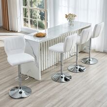 360° Swivel Bar Stool, Height Adjustable From 62 To 83 Cm, With Backrest And Footrest, Ergonomic, In White Imitation Leather, Supporting Up To 136 Kg, Finish. - Silver - View 9
