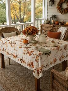 1pc Autumn Bird & Maple Leaf Branch Print Tablecloth, Cream White Vintage Pastoral Style Wavy Edge Dining Tablecloth, Suitable For Kitchen, Dining Room, Family Gathering, Autumn Lunch, Tablecloth For Dining Room, Kitchen Essentials - Multicolor - View 15