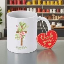 Taza de café de cerámica con cruz floral Feliz Pascua Regalo religioso Taza de cerámica Taza cristiana con cruz floral Taza de café Regalo espiritual - Blanco - Ver 1