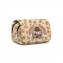 Printed Capybara, Pink Pencil Case, Double-Layer Flap Pencil Case Stationery Box, Can Hold Pencils, Keys, Phones, Coins, Small It, First Day Of School - Multicolor - View 15