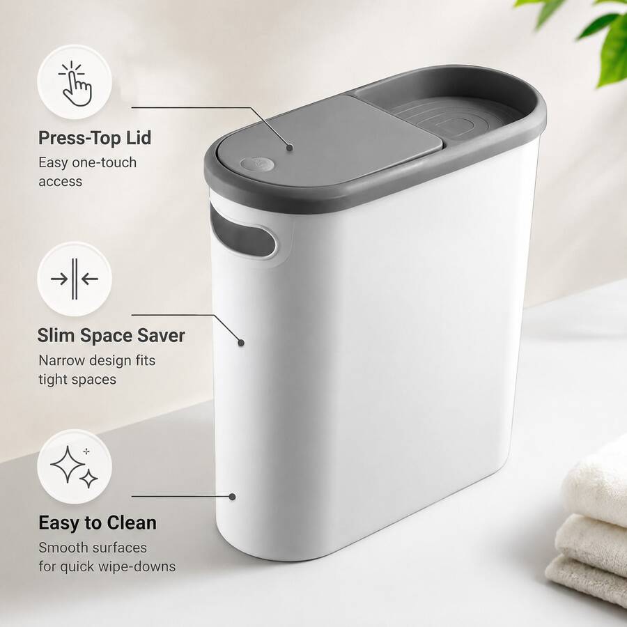 1pc Large Capacity Bathroom Trash Can - Creative Gap Design, Push-Type Lid, Simple Wastebasket, Bathroom Organization Home Essential - Multicolor - View 1
