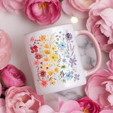 [Se envía en 24 horas desde México]Taza de café de cerámica con estampado floral y asa rosa - Diseño floral vibrante, aislante y reutilizable, perfecta para el té matutino o las pausas de café, regalo ideal para amantes de las flores, accesorios para cafeterías. - Imagen 1 pieza - Ver 5
